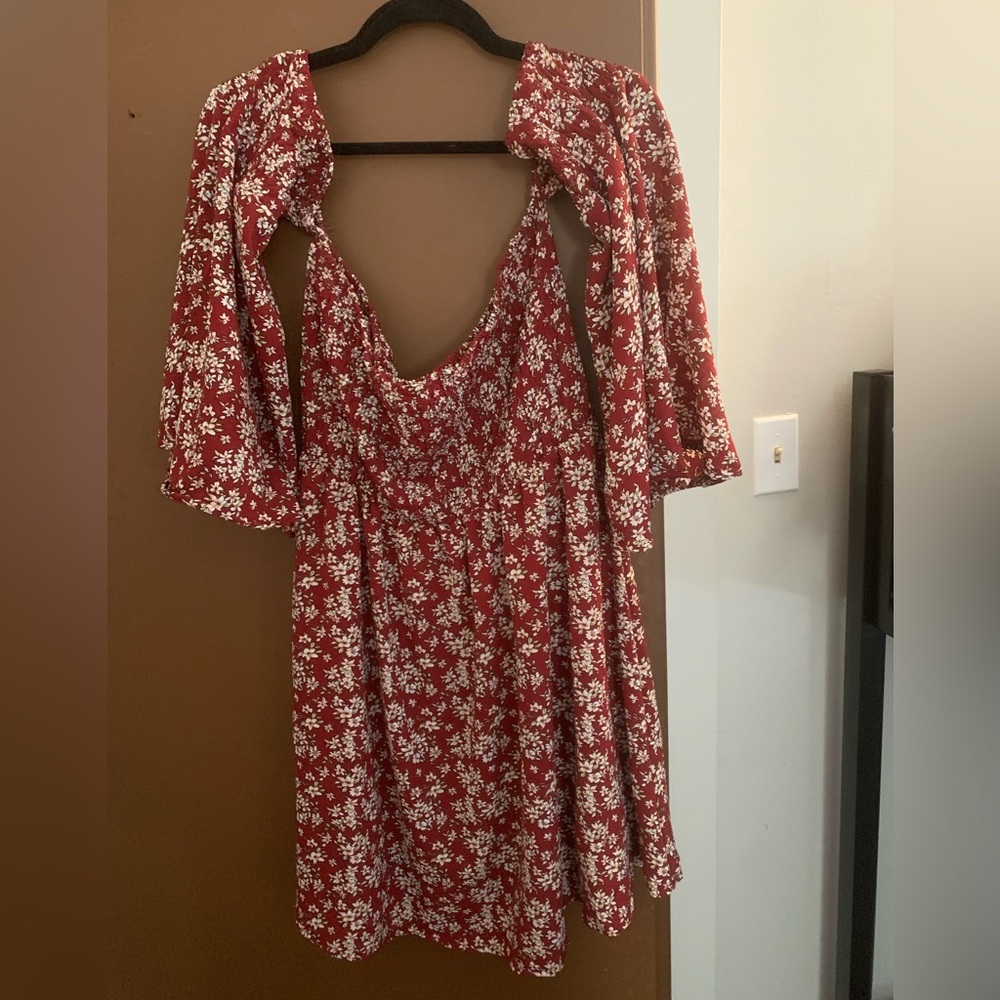 Floral Red Dress with Open Back